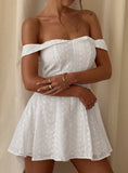 Rosebud Broderie Off The Shoulder Mini Dress White
