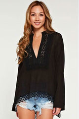 Cassandra Black Lace Bell Sleeve Top