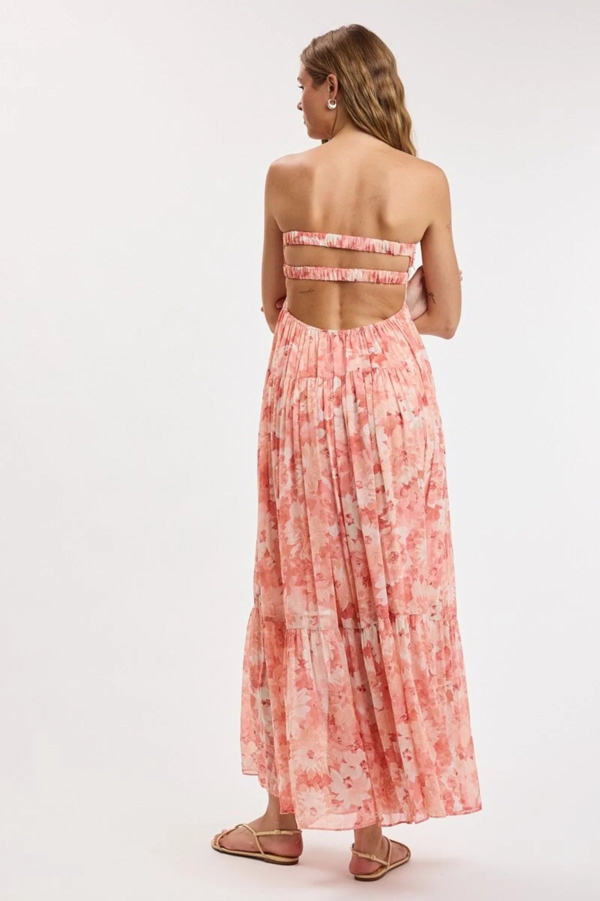 Brisa Coral Floral Strapless Maxi Dress