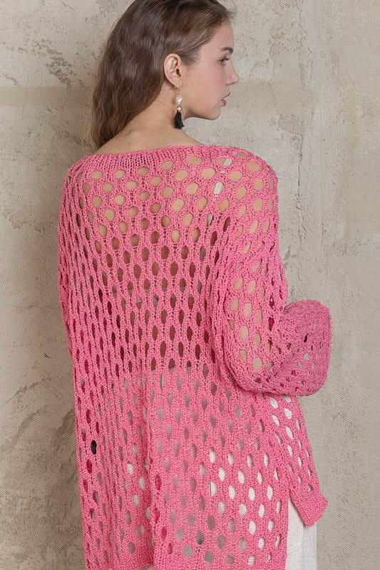 Nadia Pink Sheer Crochet Sweater