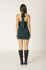 Averie Teal Green Halter Draped Mini Dress