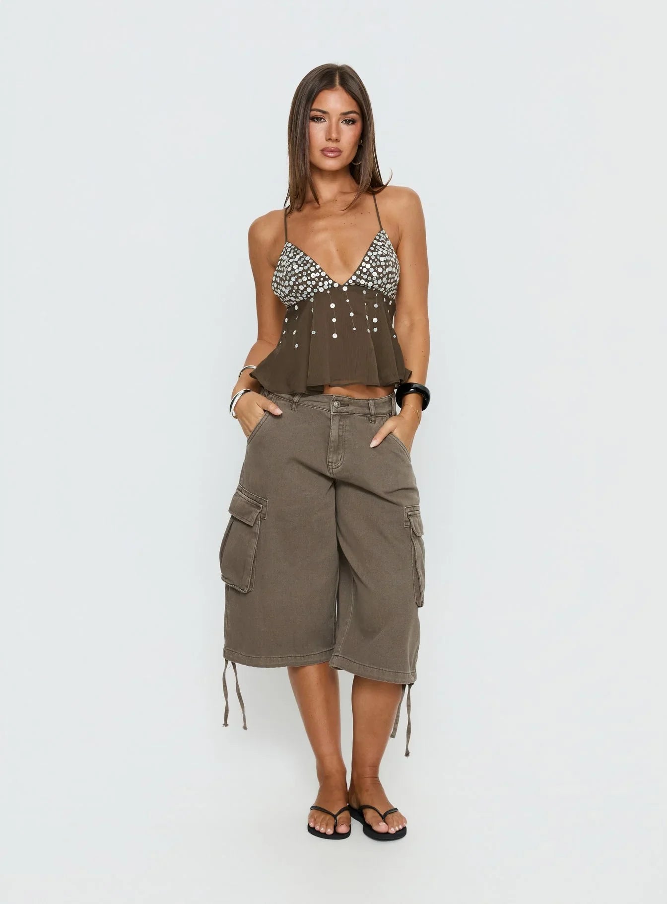 Vinton Button Detail Cami Top Mocha