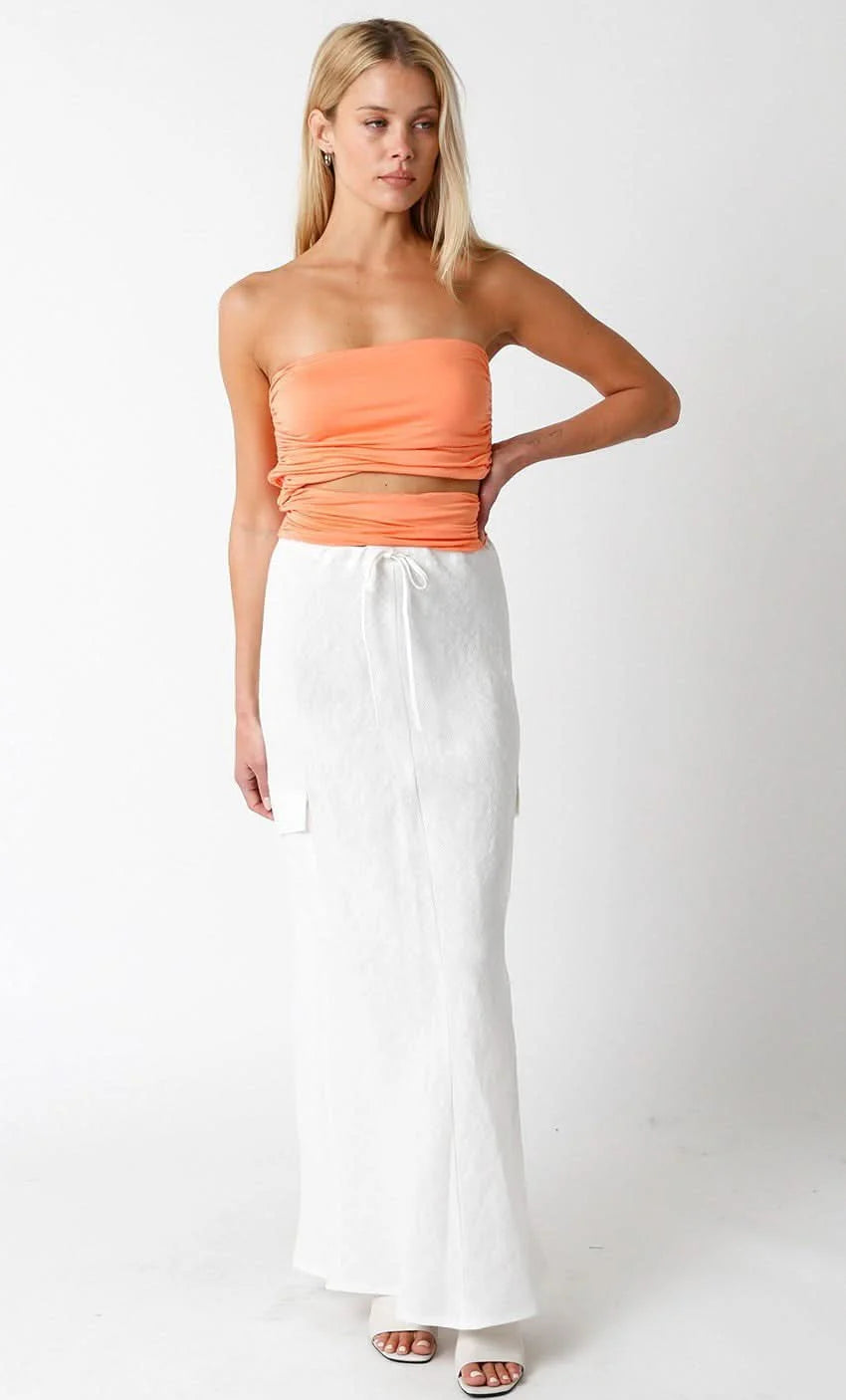 Kaia White Linen Cargo Maxi Skirt