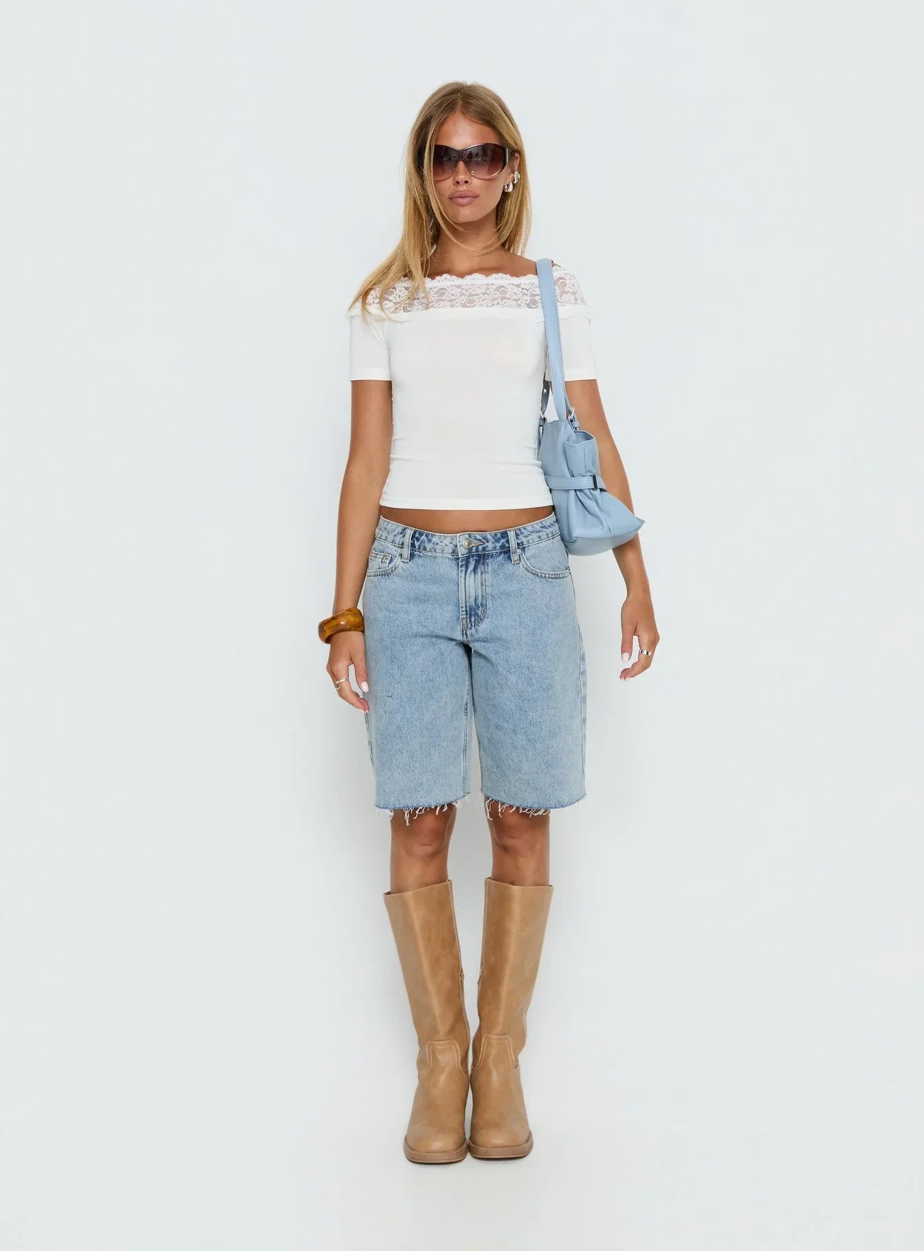 Cult Classic Longline Denim Shorts Light Blue Wash