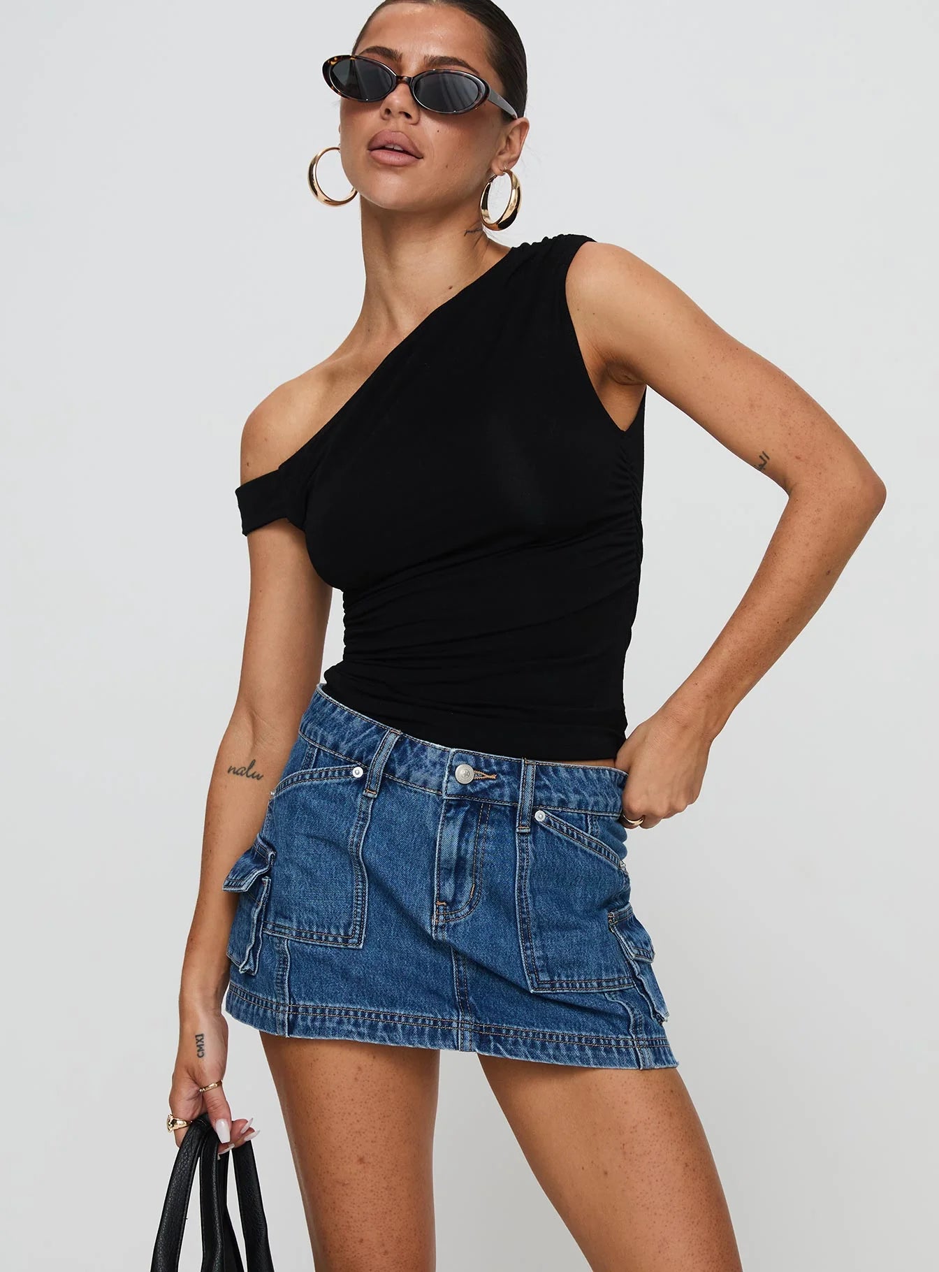 Pacific Coast Denim Cargo Skirt Dark Wash