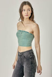 Avery Washed Green Ribbed Tube Top