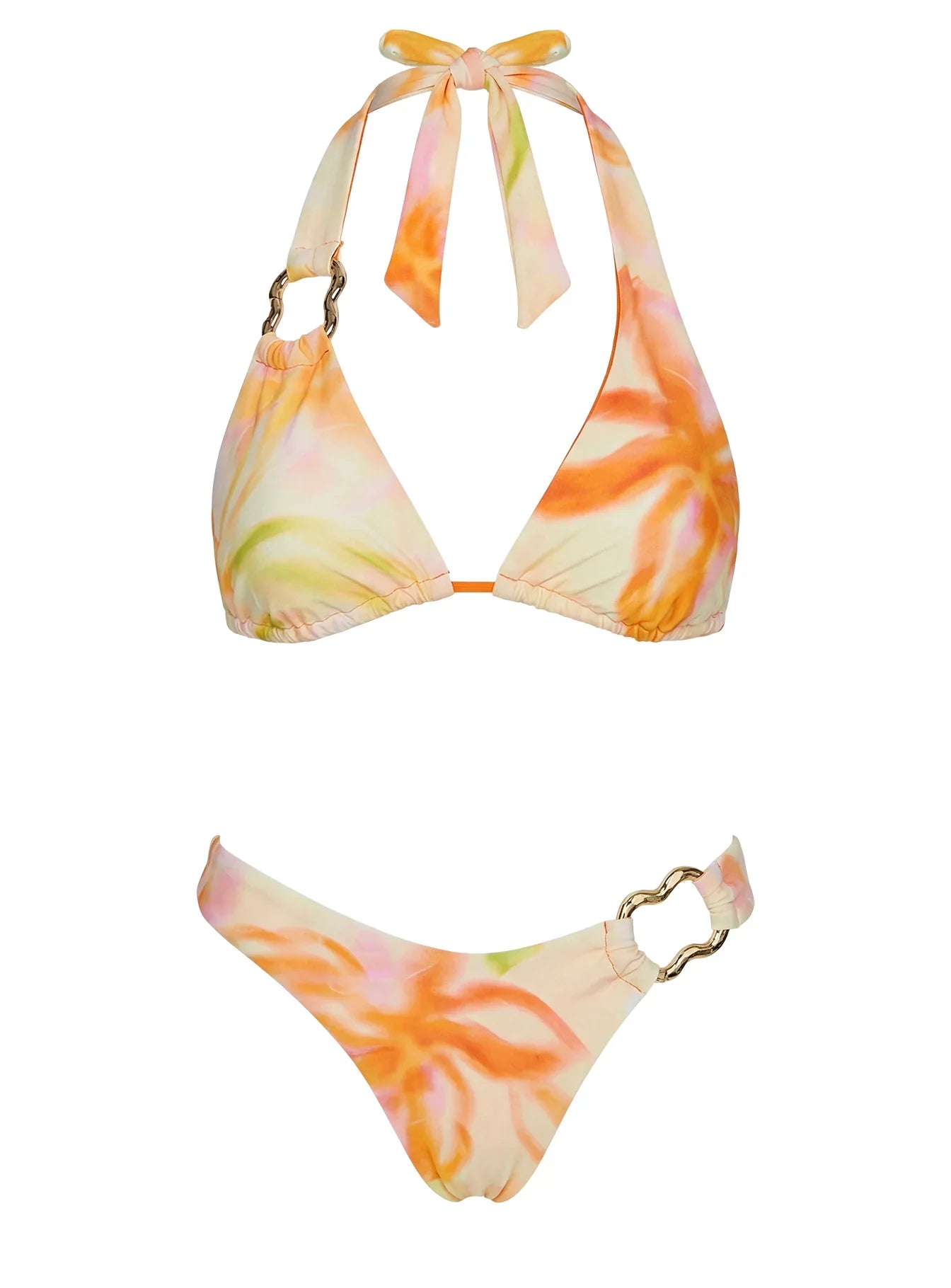 Ocean Haze Halter Bikini Top Yellow Floral