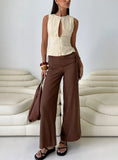Silver Moon Linen Blend Tie Pants Brown Petite