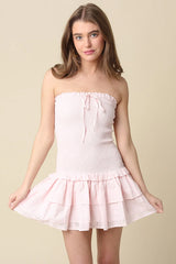 Aimee Light Pink Eyelet Strapless Mini Dress