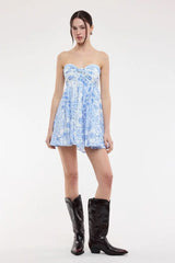 Colette Blue White Strapless Babydoll Dress
