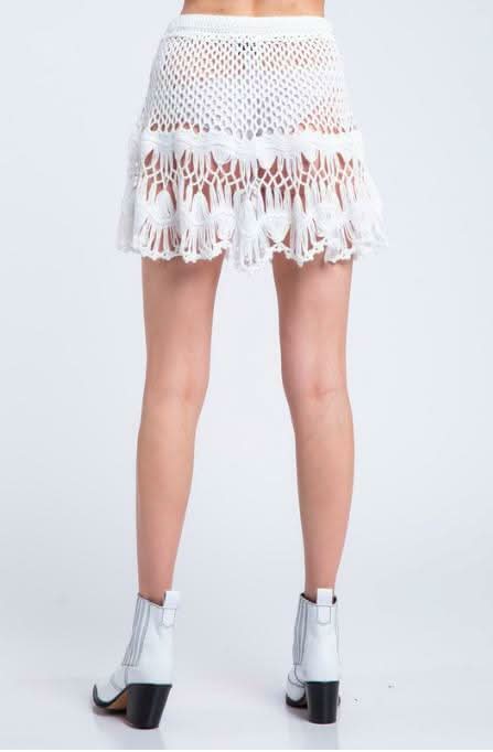 Golden Shores White Crochet Swim Cover Up Mini Skirt
