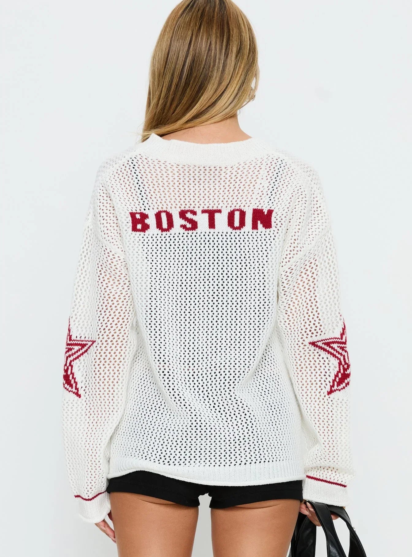Korrin V Neck Graphic Knit Sweater White