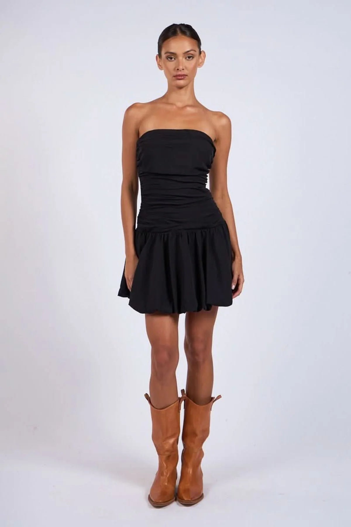 Marcuss Black Bubble Hem Tube Mini Dress