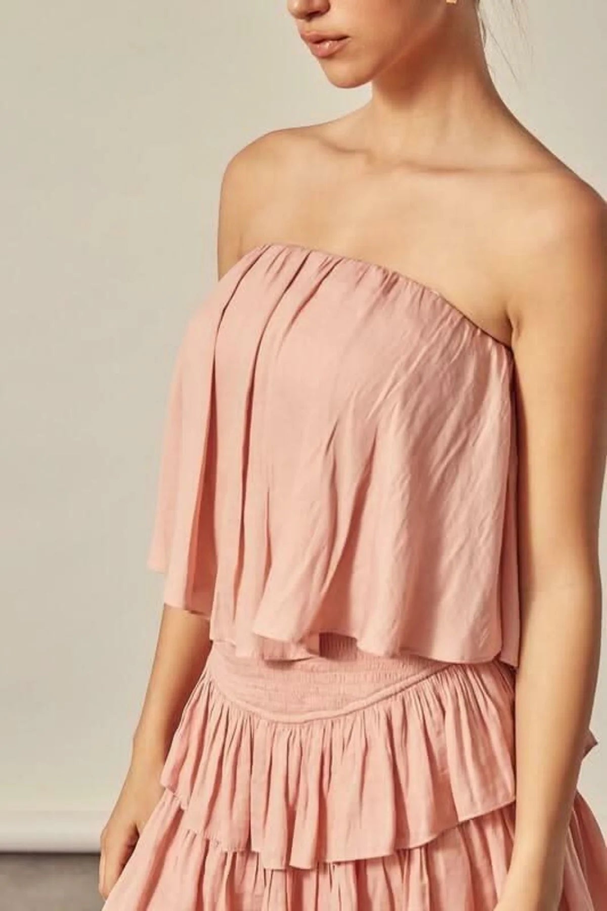 Monaco Powder Rose Strapless Ruffle Romper