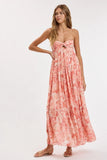 Brisa Coral Floral Strapless Maxi Dress