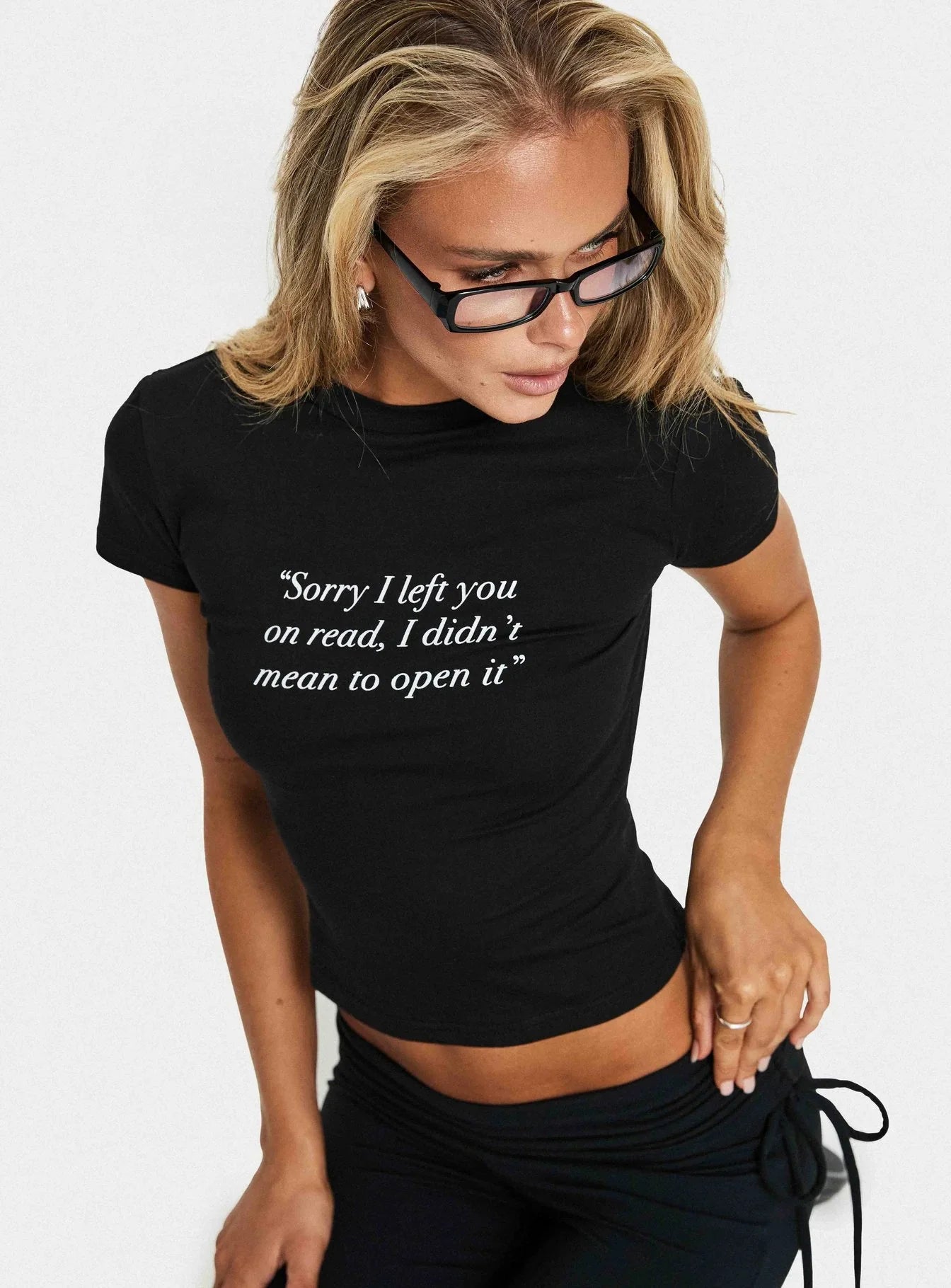 Read Receipts Graphic Baby Tee Black