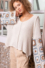 Cameron Beige Crochet Wide Bell Sleeve Sweater