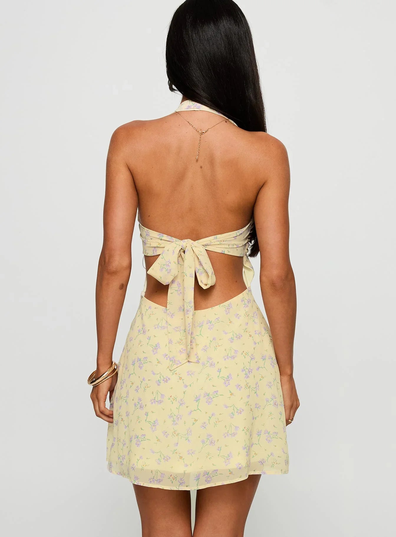Rosamie Halter Mini Dress Cream Floral