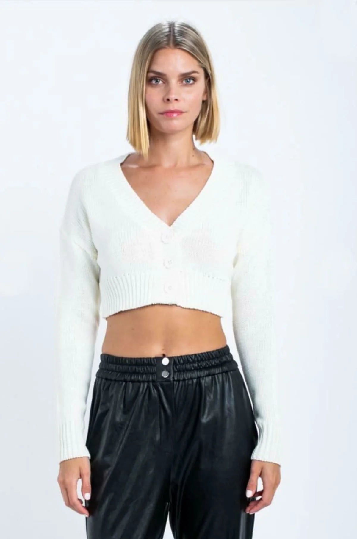 Melanie White Button Up Cropped Cardigan