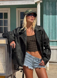Vyolette Faux Leather Collared Jacket Washed Black