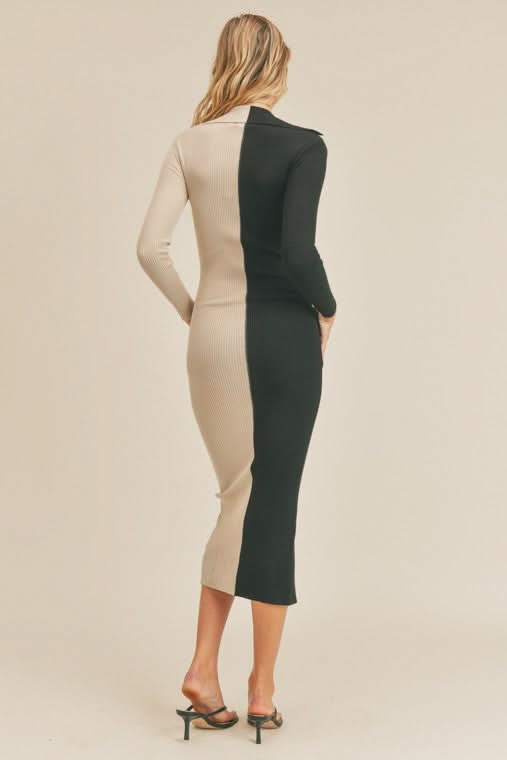Julie Black and Taupe Colorblock Midi Dress