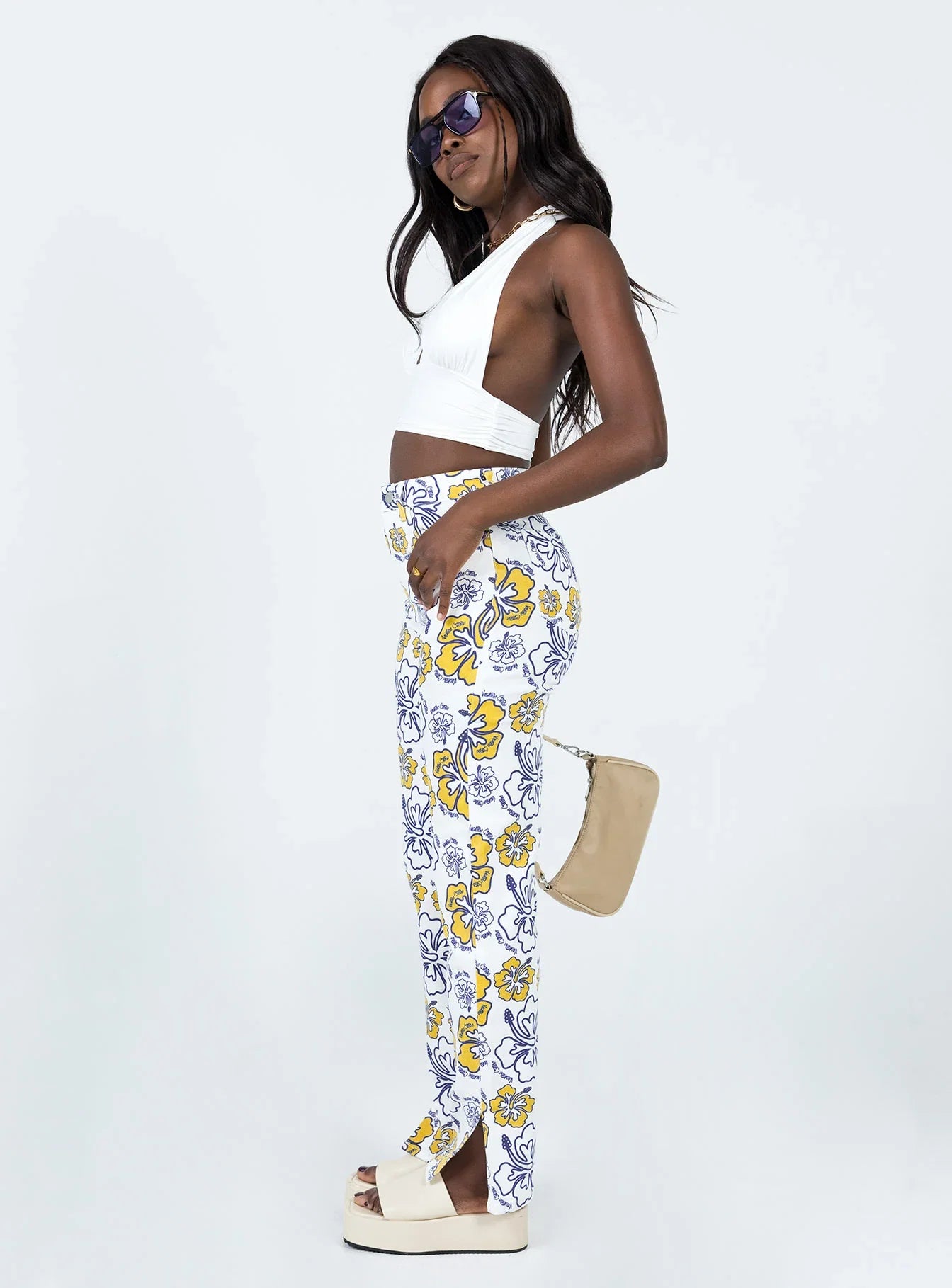 Tropical Dreams High Rise Straight Leg Denim Jeans Off White