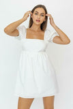 Rosemary White Square Neck Puff Sleeve Babydoll Dress
