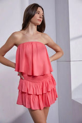 Monaco Coral Strapless Ruffle Romper