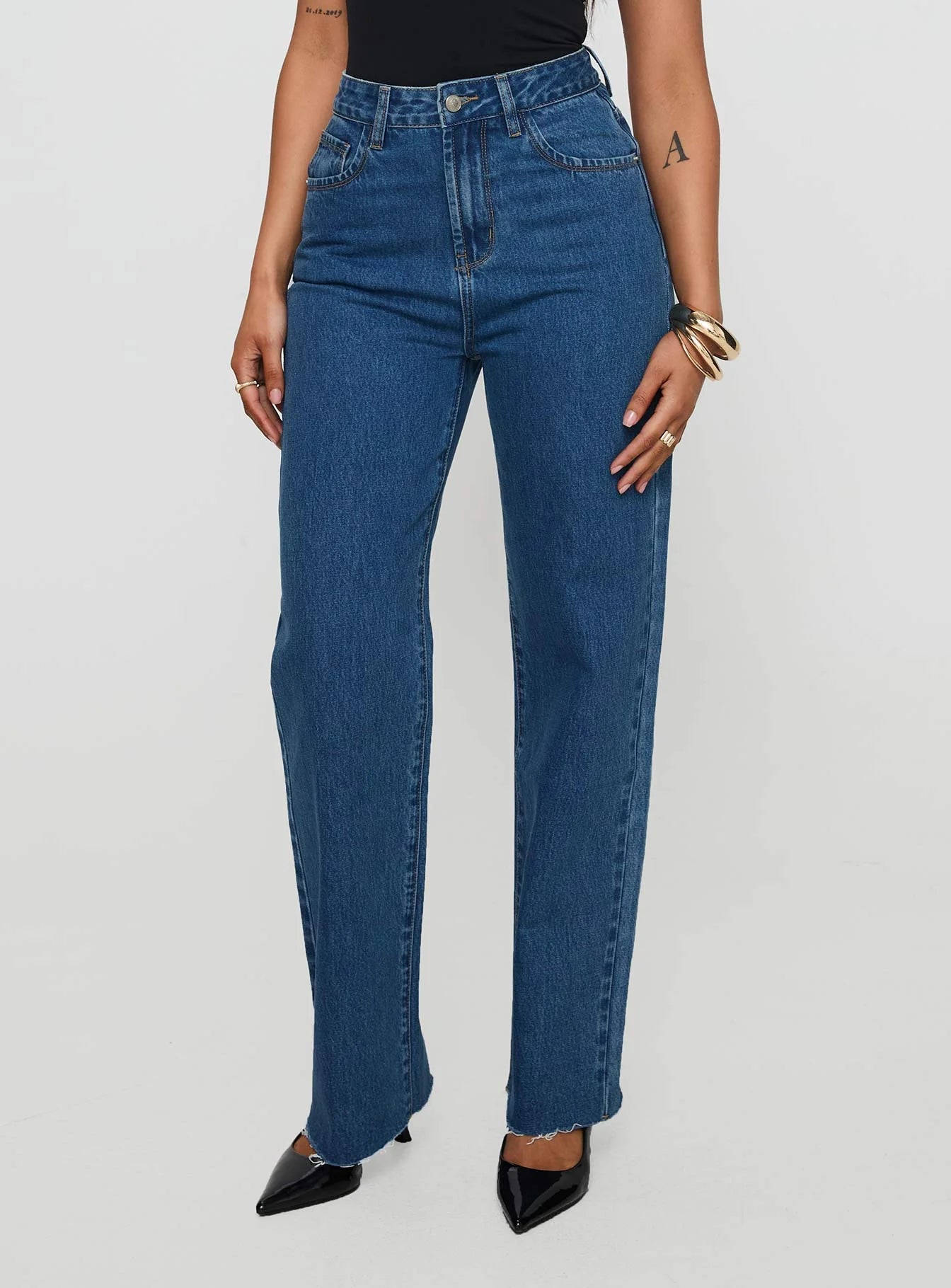 Kalinda High Rise Straight Leg Jeans Mid Blue