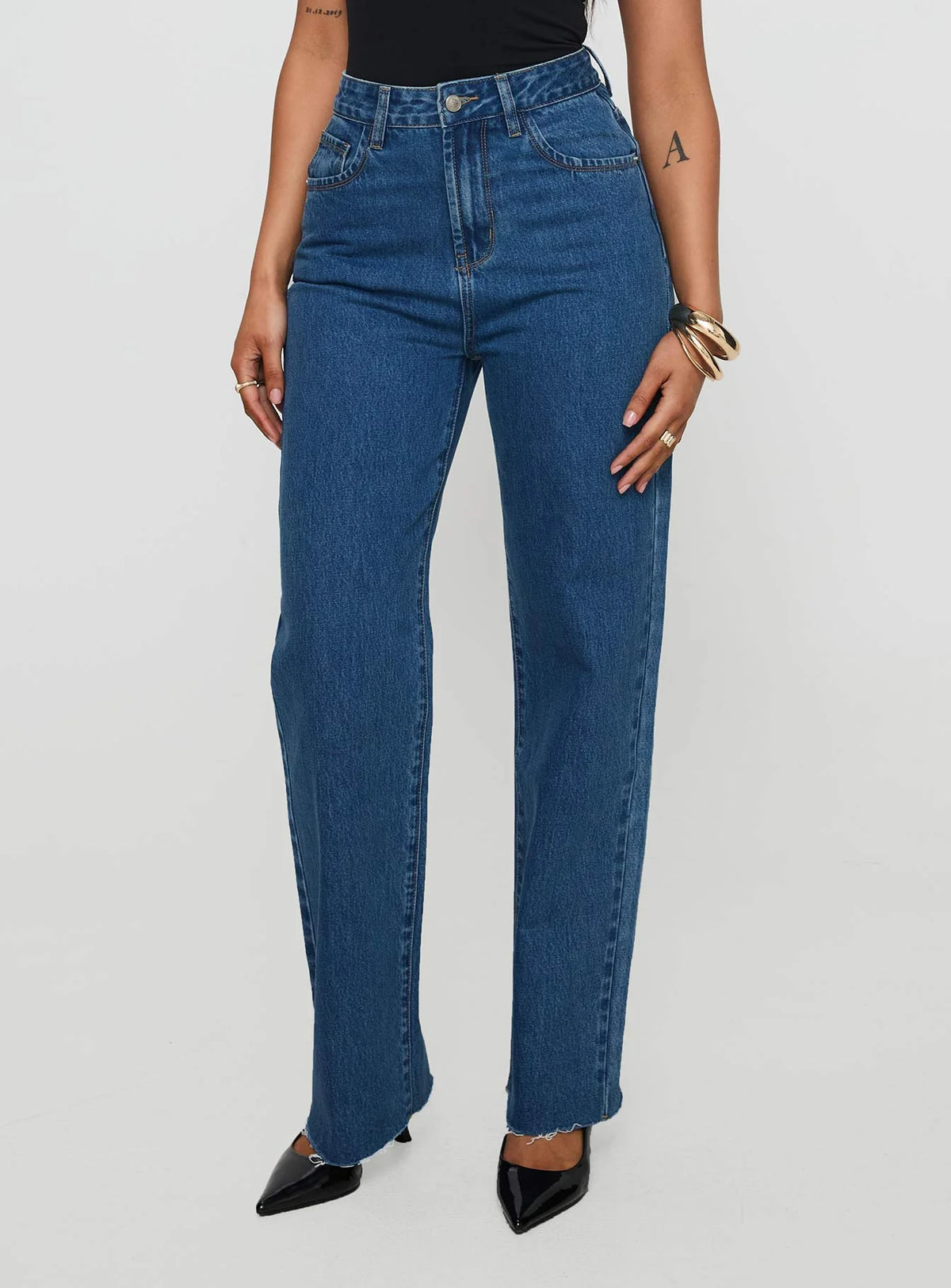 Kalinda High Rise Straight Leg Jeans Mid Blue