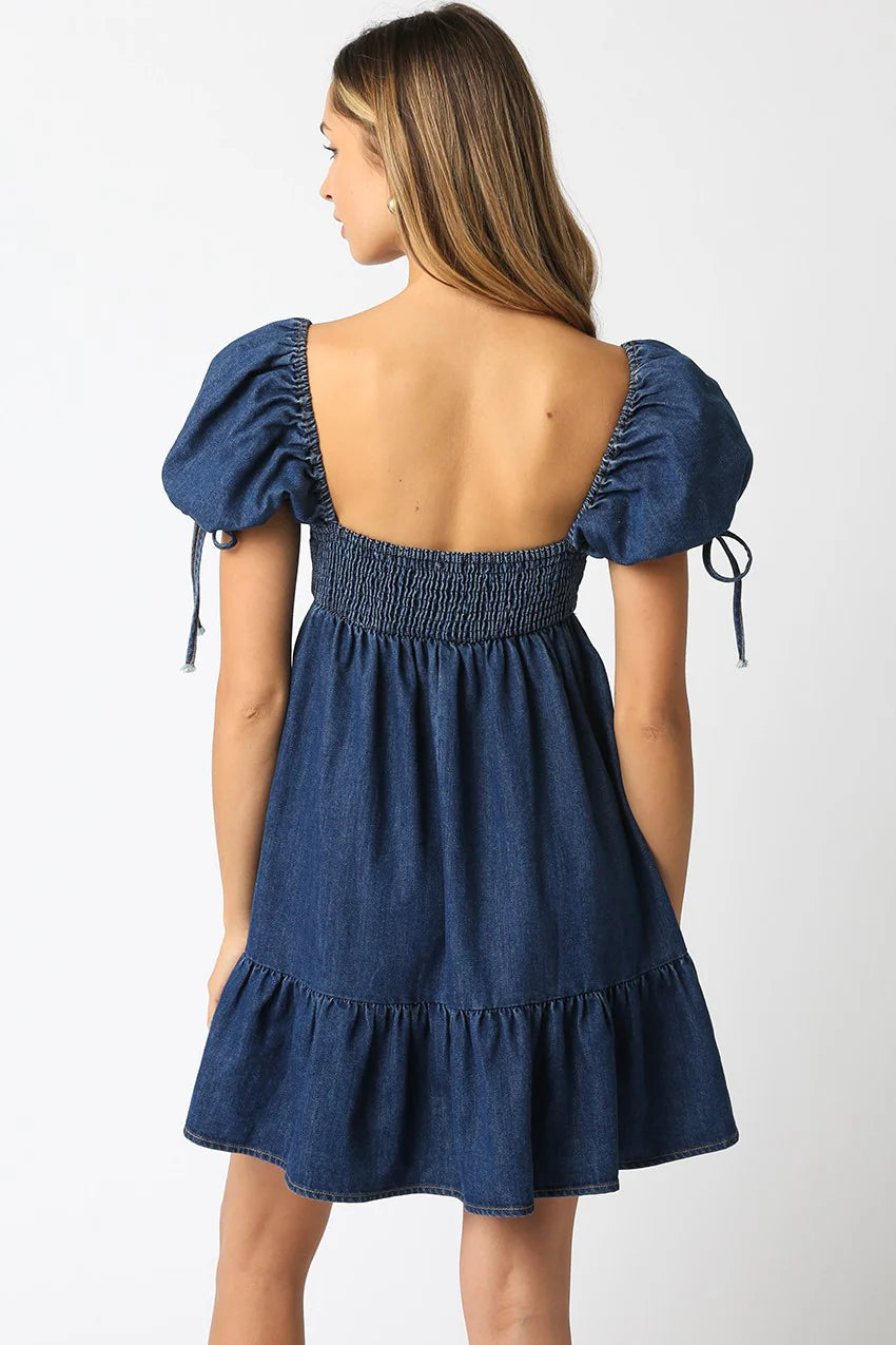 Jessie Dark Denim Babydoll Mini Dress