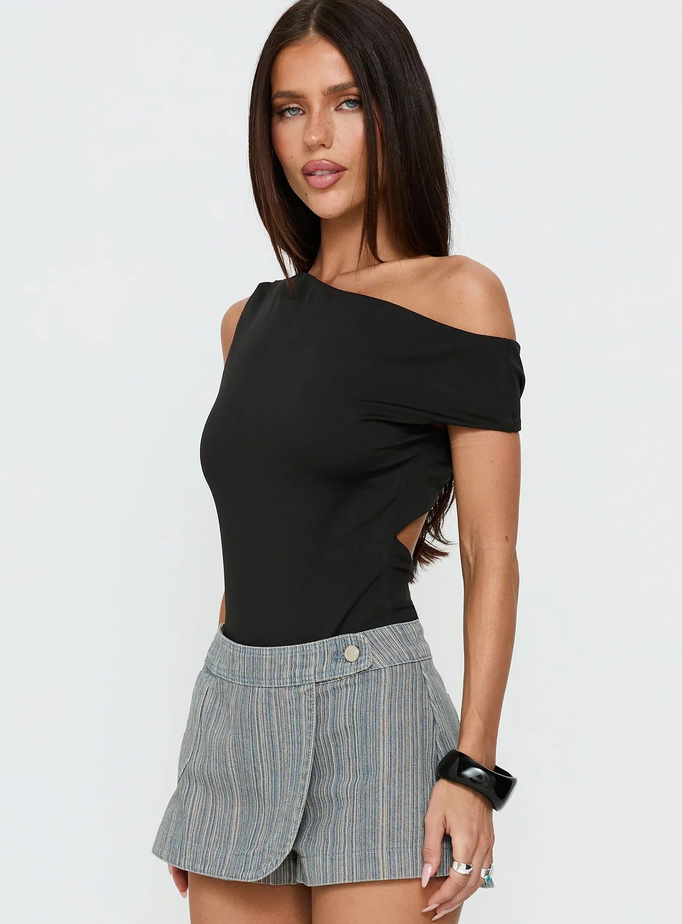 Back To Back Off Shoulder Twist Back Bodysuit Black