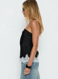 Fiorelle Strapless Lace Trim Satin Top Black / White