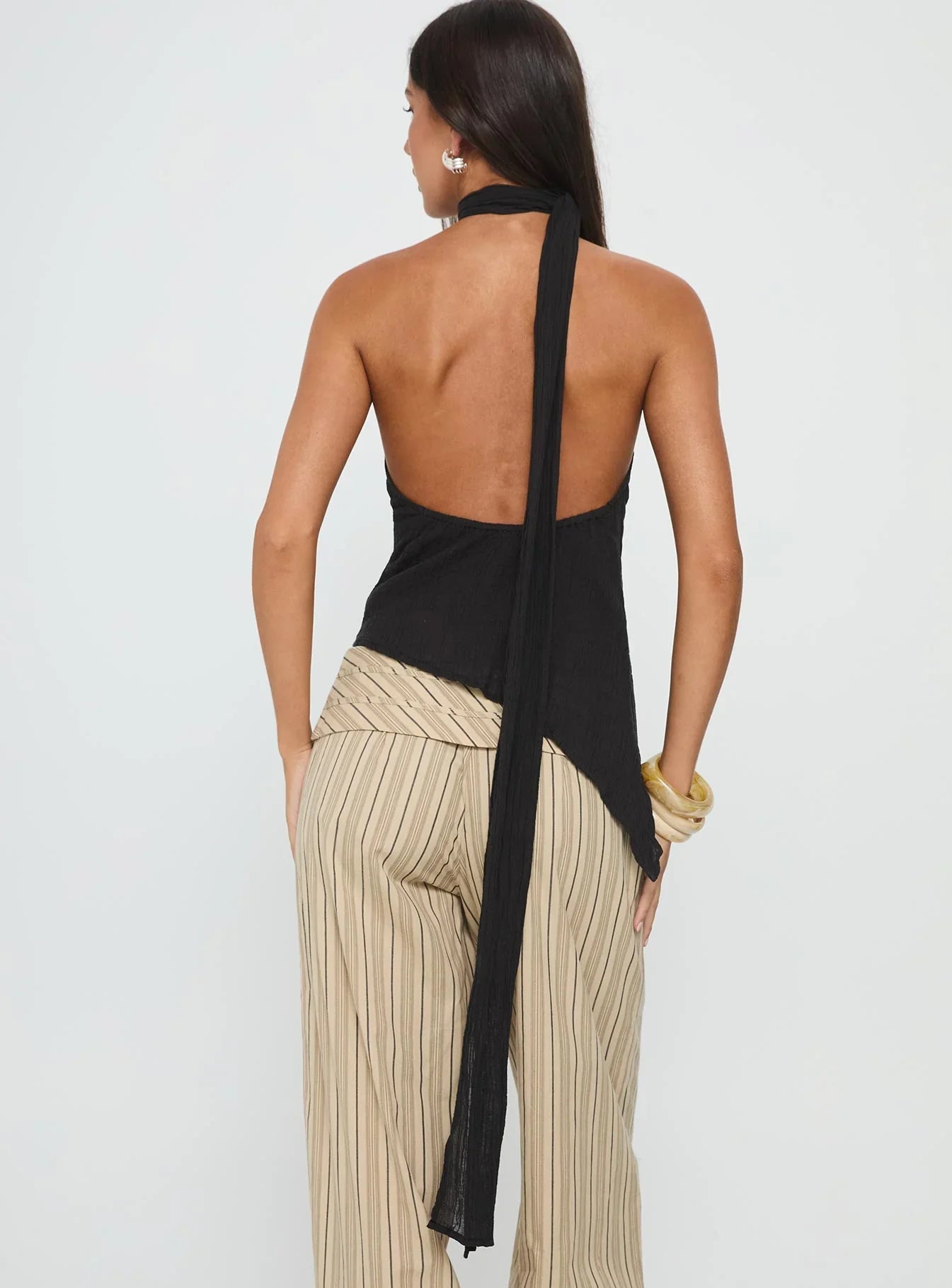 Yaleina One Shoulder Tie Scarf Top Black
