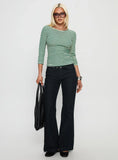 Missouri 3 4 Sleeve Textured Top Green Stripe