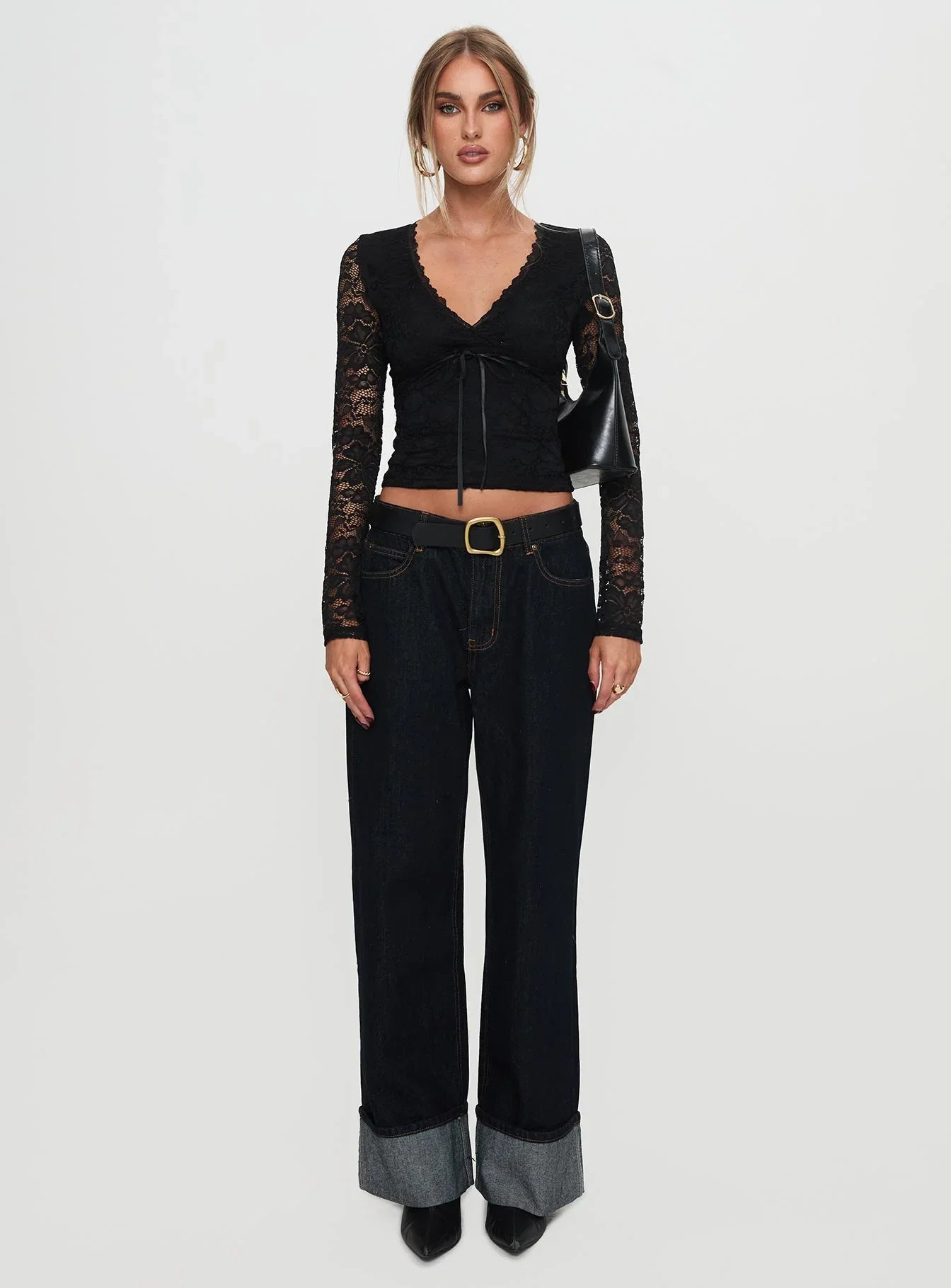 Temptation Incoming Long Sleeve Lace Top Black