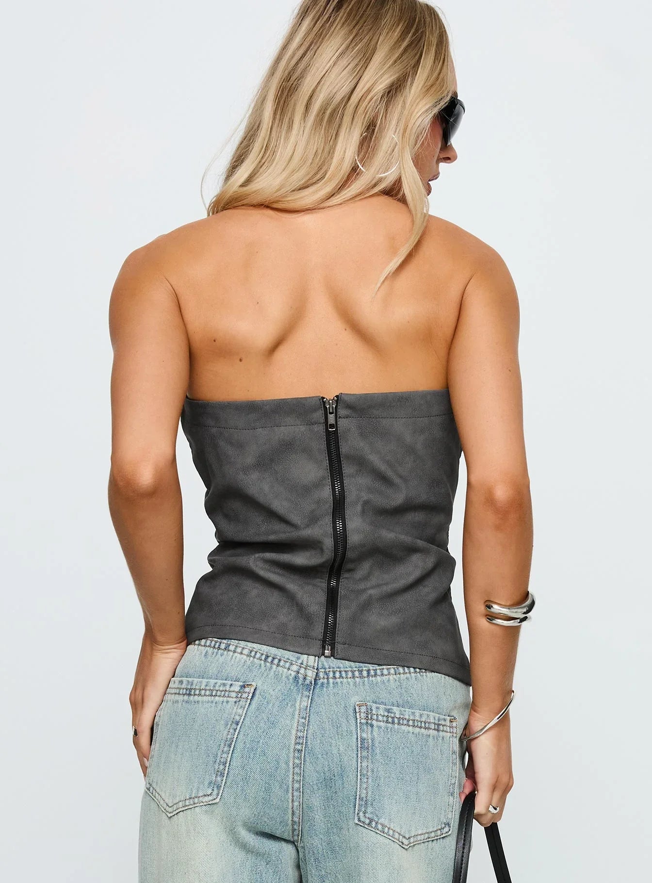 Soft Spoken Strapless Tie Up Top Black