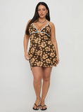 Mishie Halter Mini Dress Brown / Blue Floral Curve