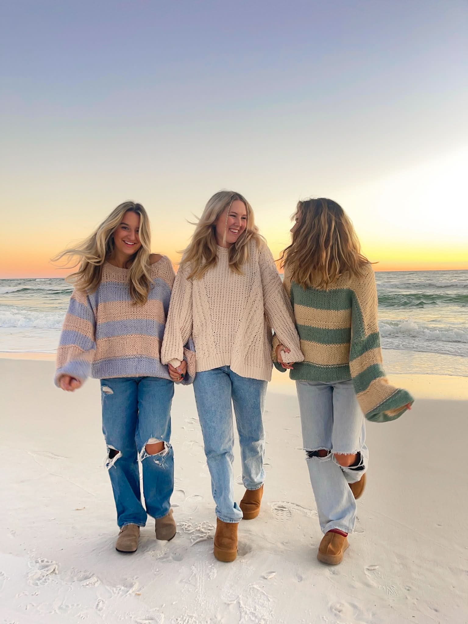 Poppy Beige and Sage Striped Oversized Sweater