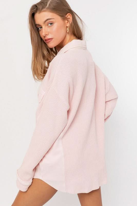 Brooke Pink Waffle Knit Shacket