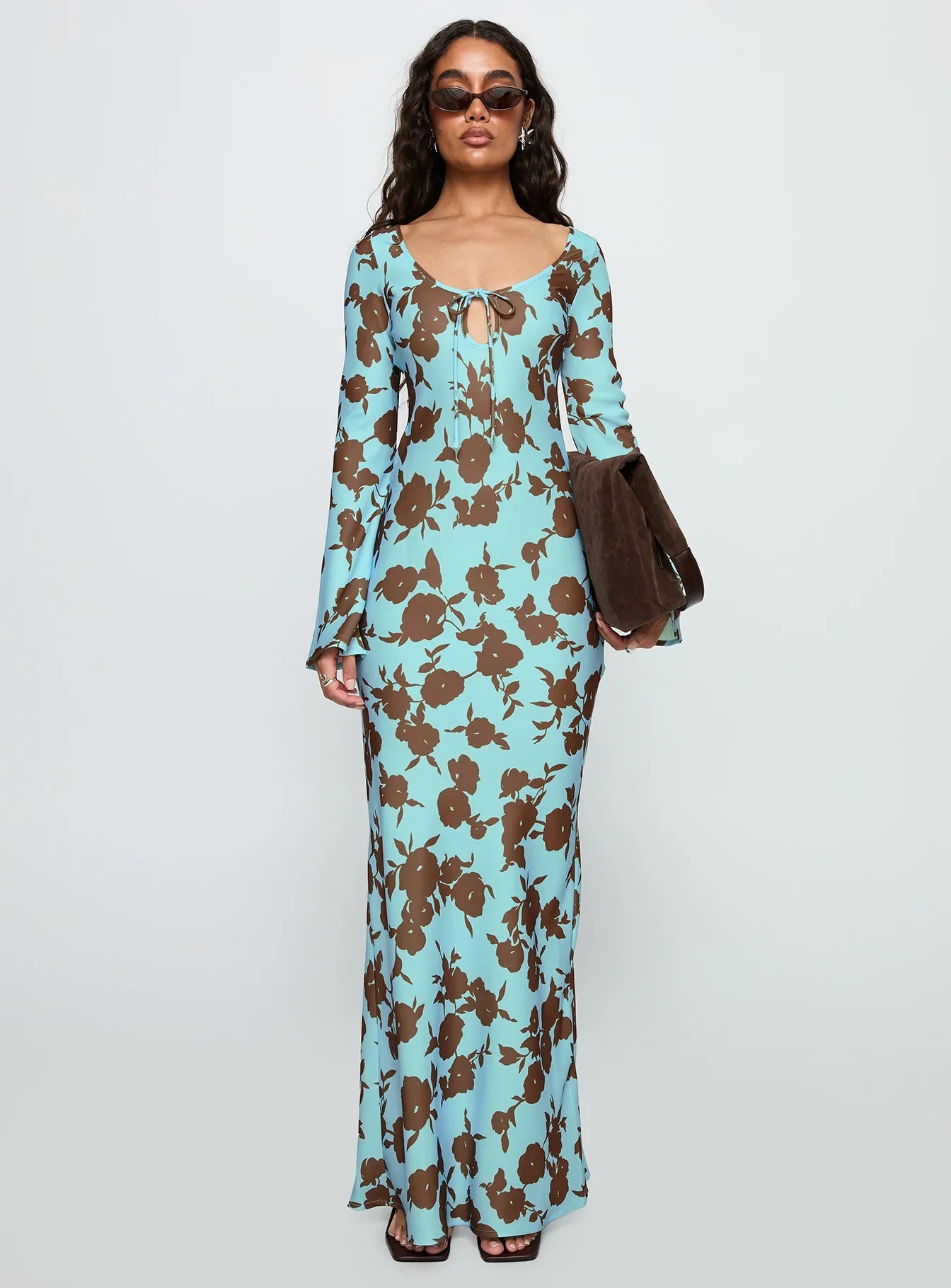 Elorie Long Sleeve Maxi Dress Blue Brown