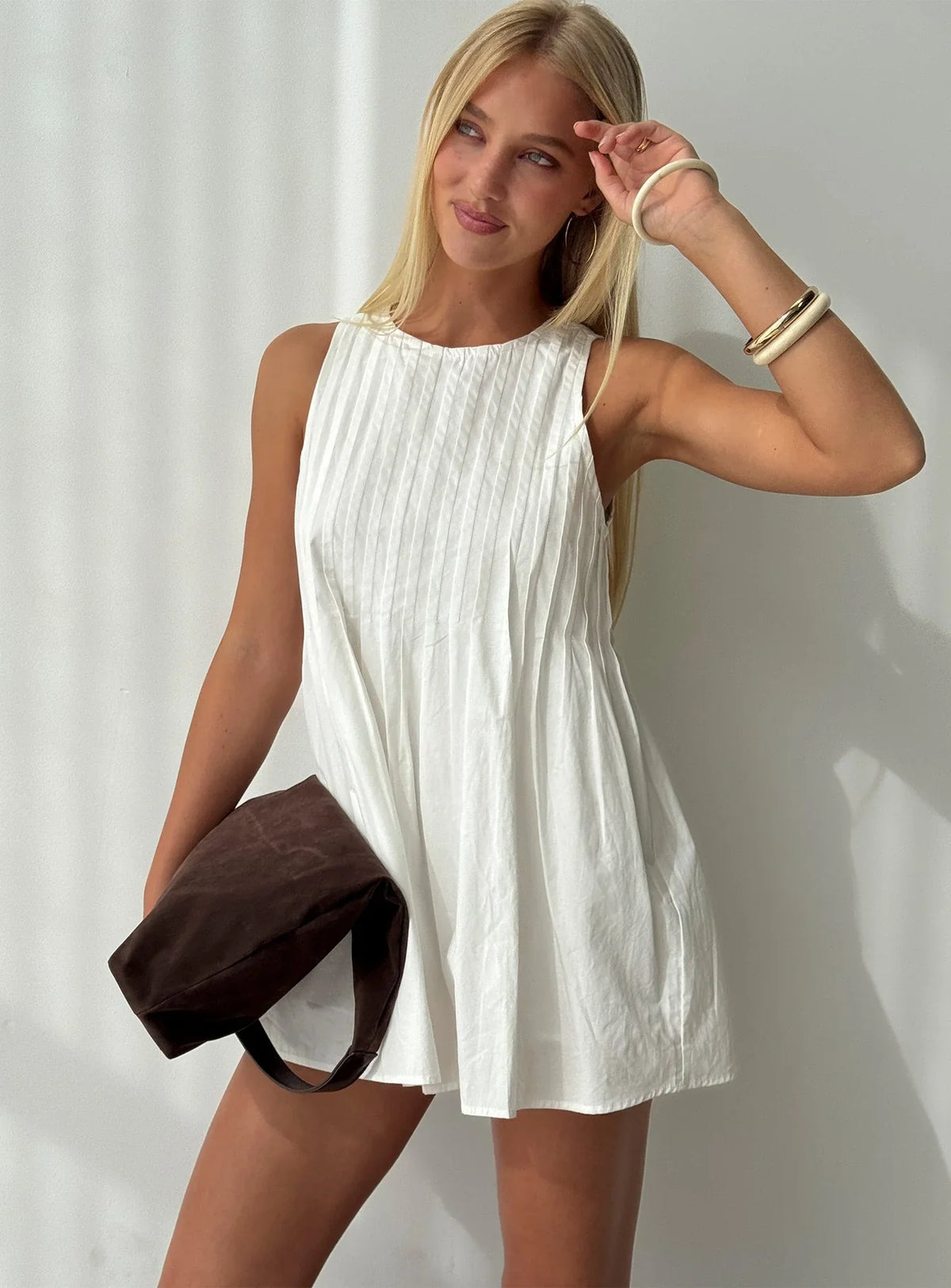 Dreamboat Pleated Mini Dress White