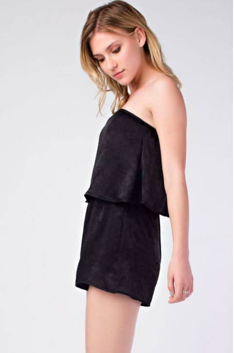 Selina Black Satin Strapless Romper