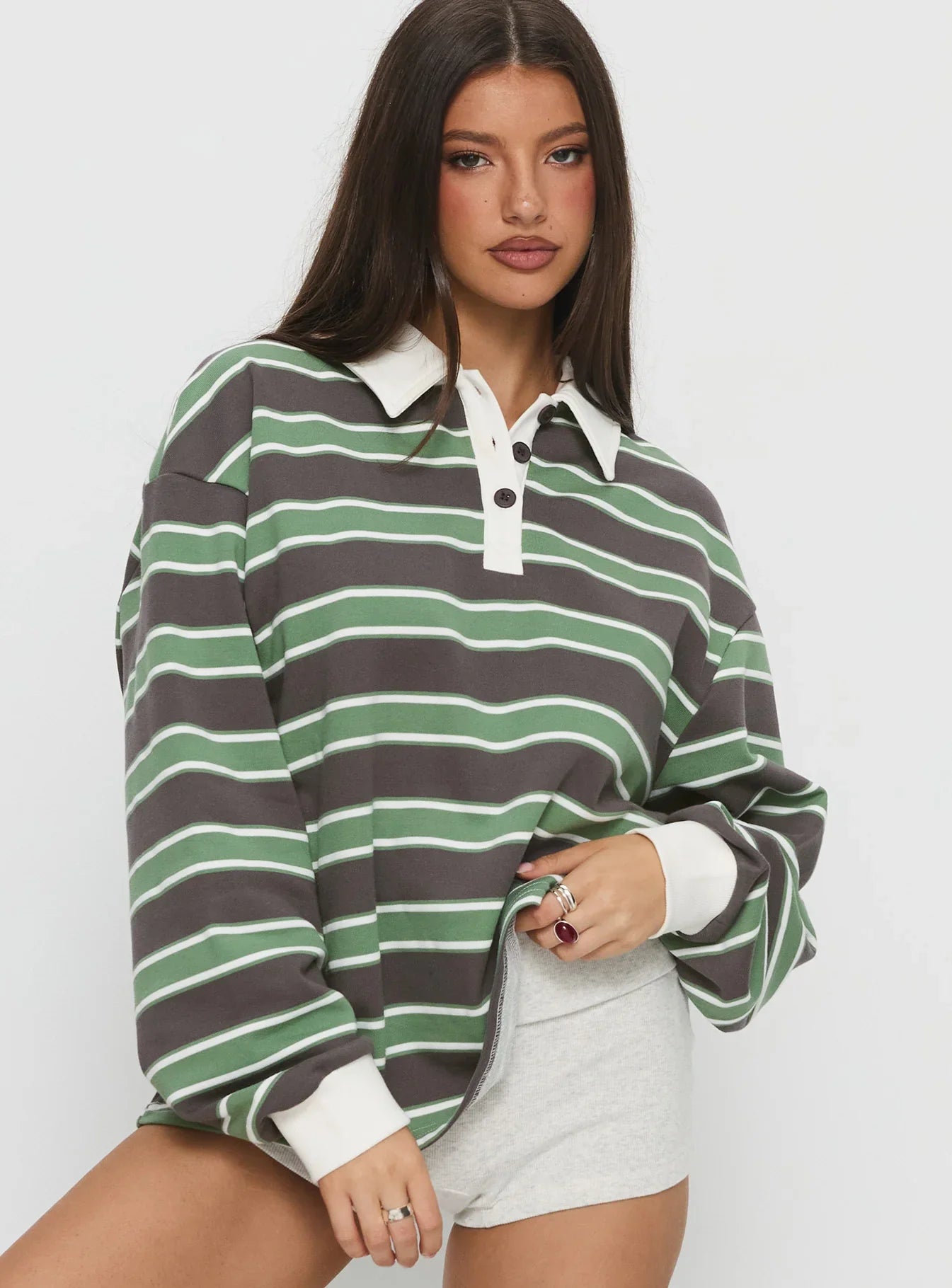 Tycen Polo Rugby Jumper Green / Grey Stripe