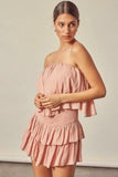 Monaco Powder Rose Strapless Ruffle Romper
