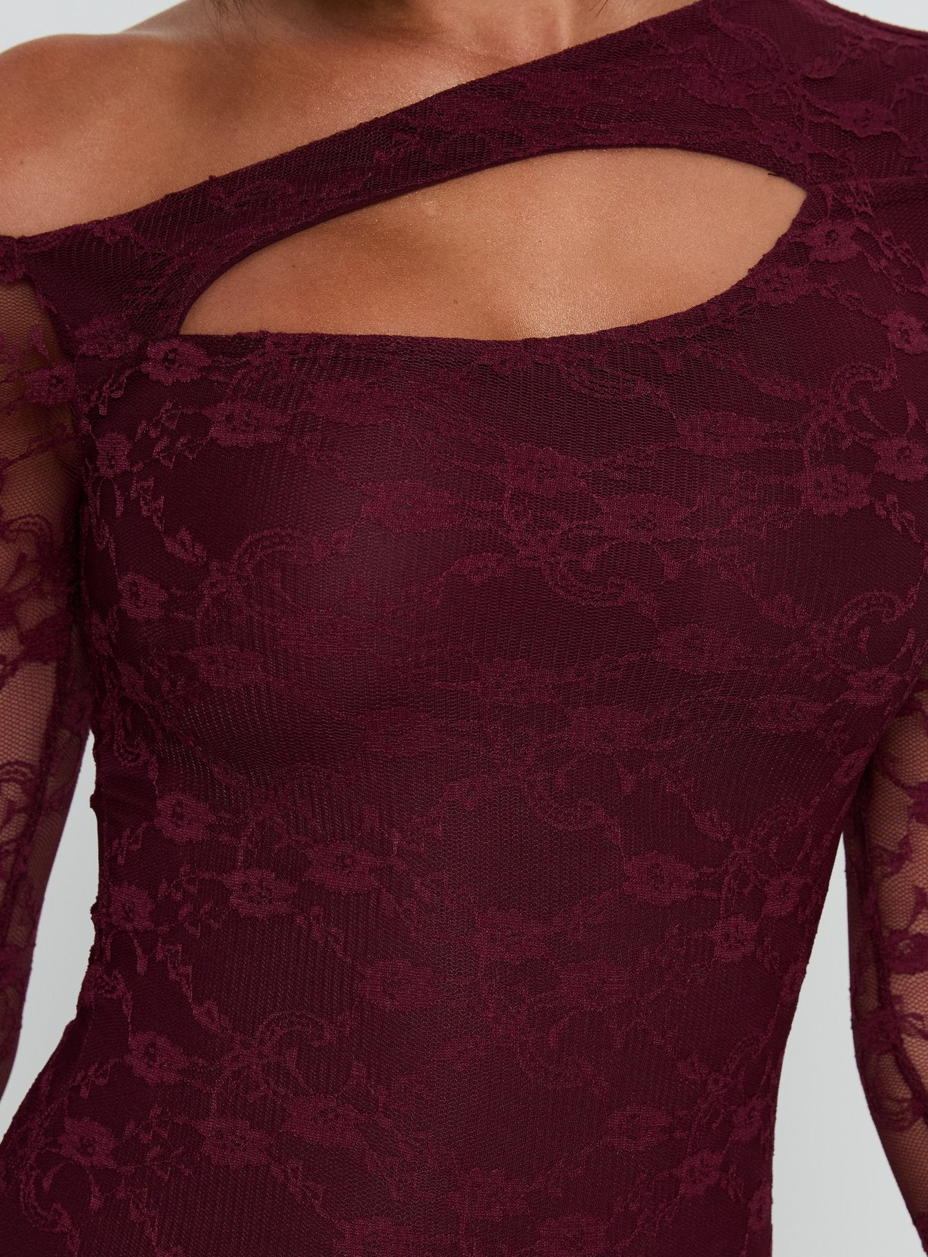 Macaria Long Sleeve Lace Bodysuit Red