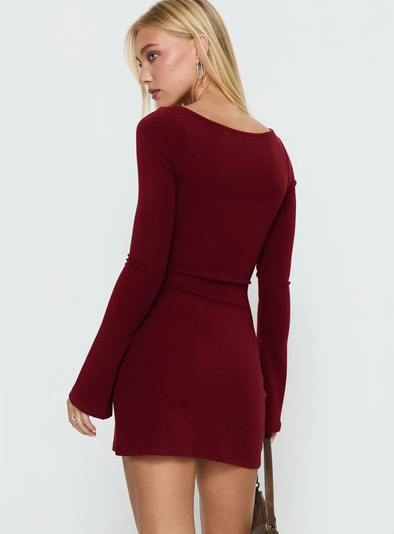 Larelle Reversible Knit Long Sleeve Mini Dress Red