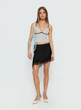 Idette Lace Asymmetrical Mini Skirt Black Polka Dot