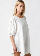 Kelly White Eyelet Puff Sleeve Shift Dress
