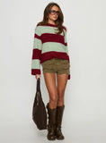 Nesha Fluffy Knit Sweater Red Blue Stripe